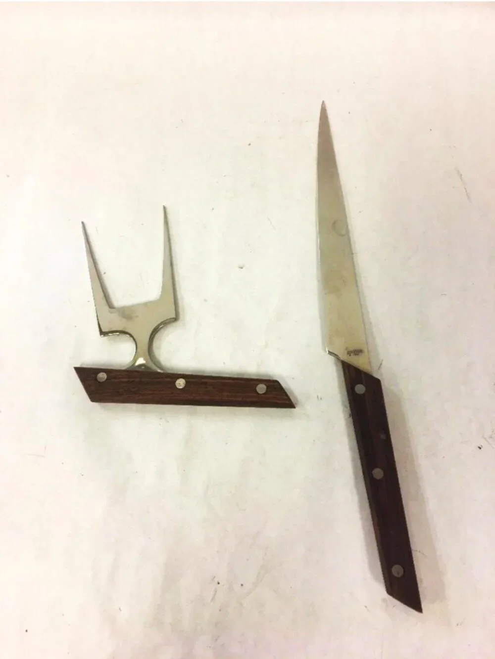 MCM Knife & Serving Poker Fork Stainless Steel Carving Fork Wood Handle Unique